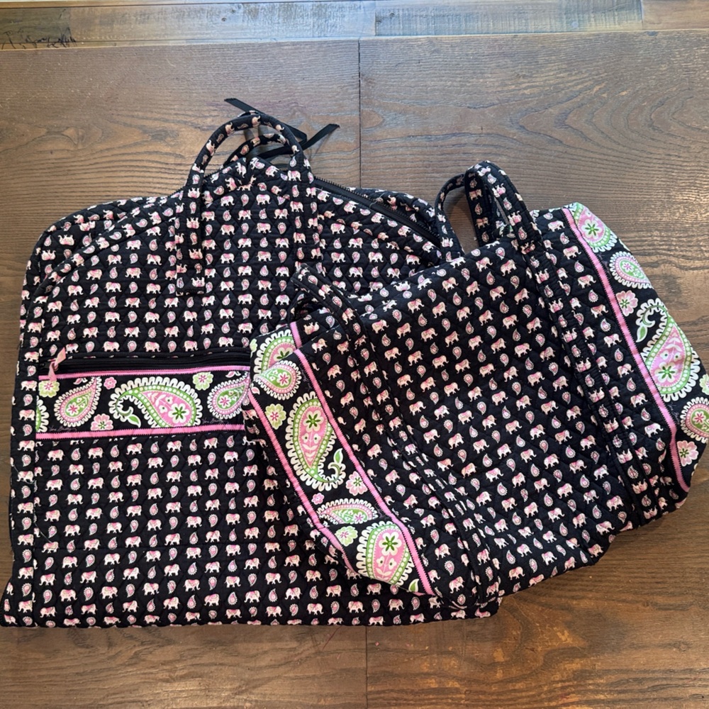 Vera Bradley Elephant Print Garment bag and Duffel Set- Breast Cancer Awareness